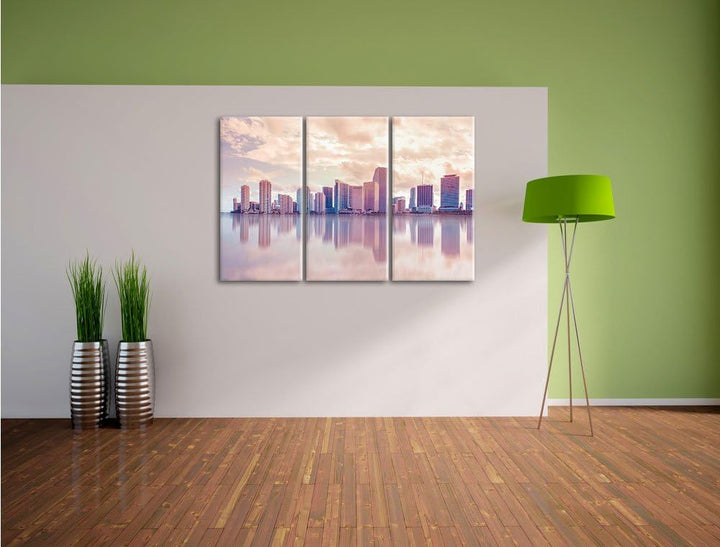 Pixxprint Miami Florida Skyline als Leinwandbild/Grösse: 3 Teilig (120x80) / Wandbild/Kunstdruck/fer