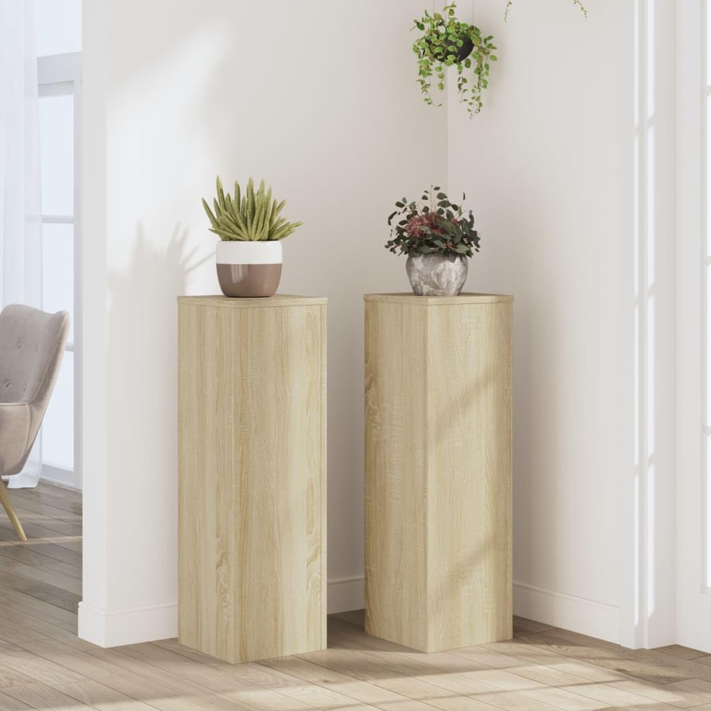 Pflanzenständer 2 STK. Sonoma-Eiche 25x25x80 cm Holzwerkstoff Pflanzenregal, Blumenregal Indoor/Outd