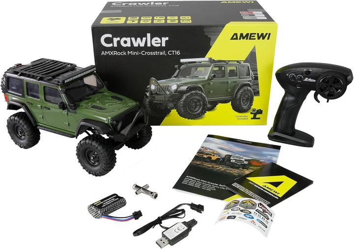 Amewi AMXRock Mini-Crosstrail Scale Crawler 4WD 1:16 RTR grün inkl. Fernsteuerung, Akku, Ladekabel