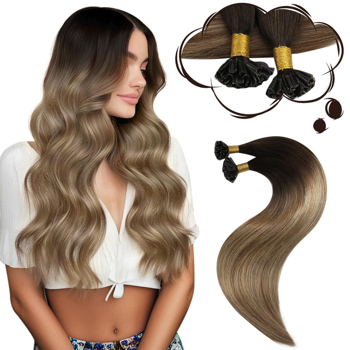 Moresoo U Tip Extensions Echthaar Bonding Ombre Braun Haarverlangerung Echthaar Remy Keratin Bonding