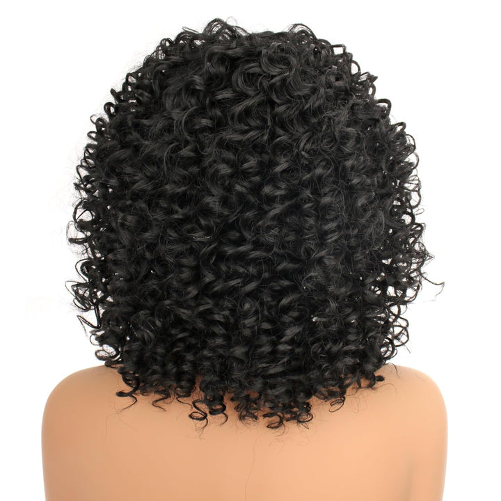 PORSMEER Lockige Afro Perücke Damen Volle flauschig Haar Kinky Curly Bob Black Wig volume mit Pony f