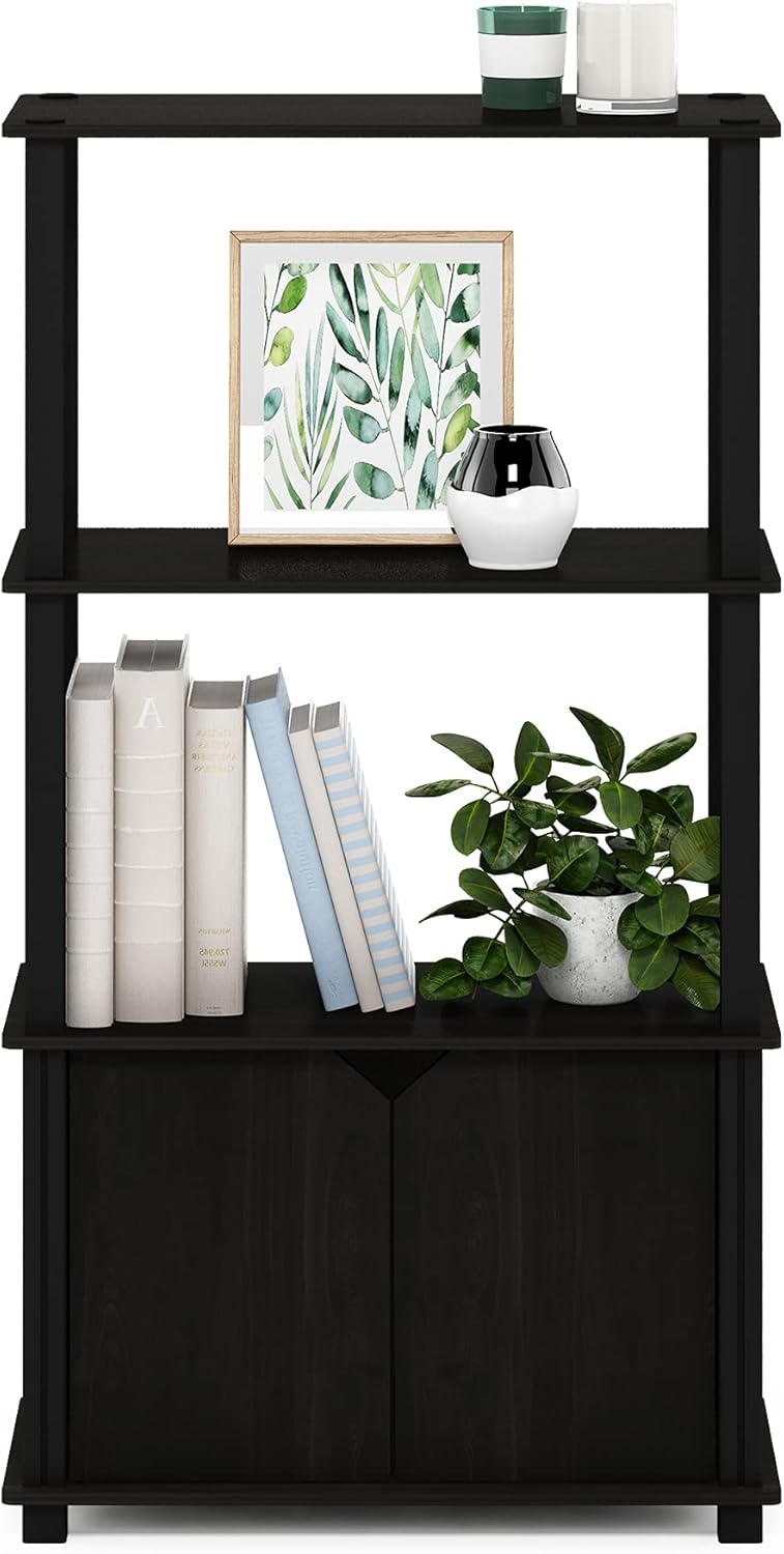 Furinno Brahms Multifunktions-Regal, 4 Fächer, mit Tür, zur Auslage, Espresso/Schwarz Kaffeebraun (E