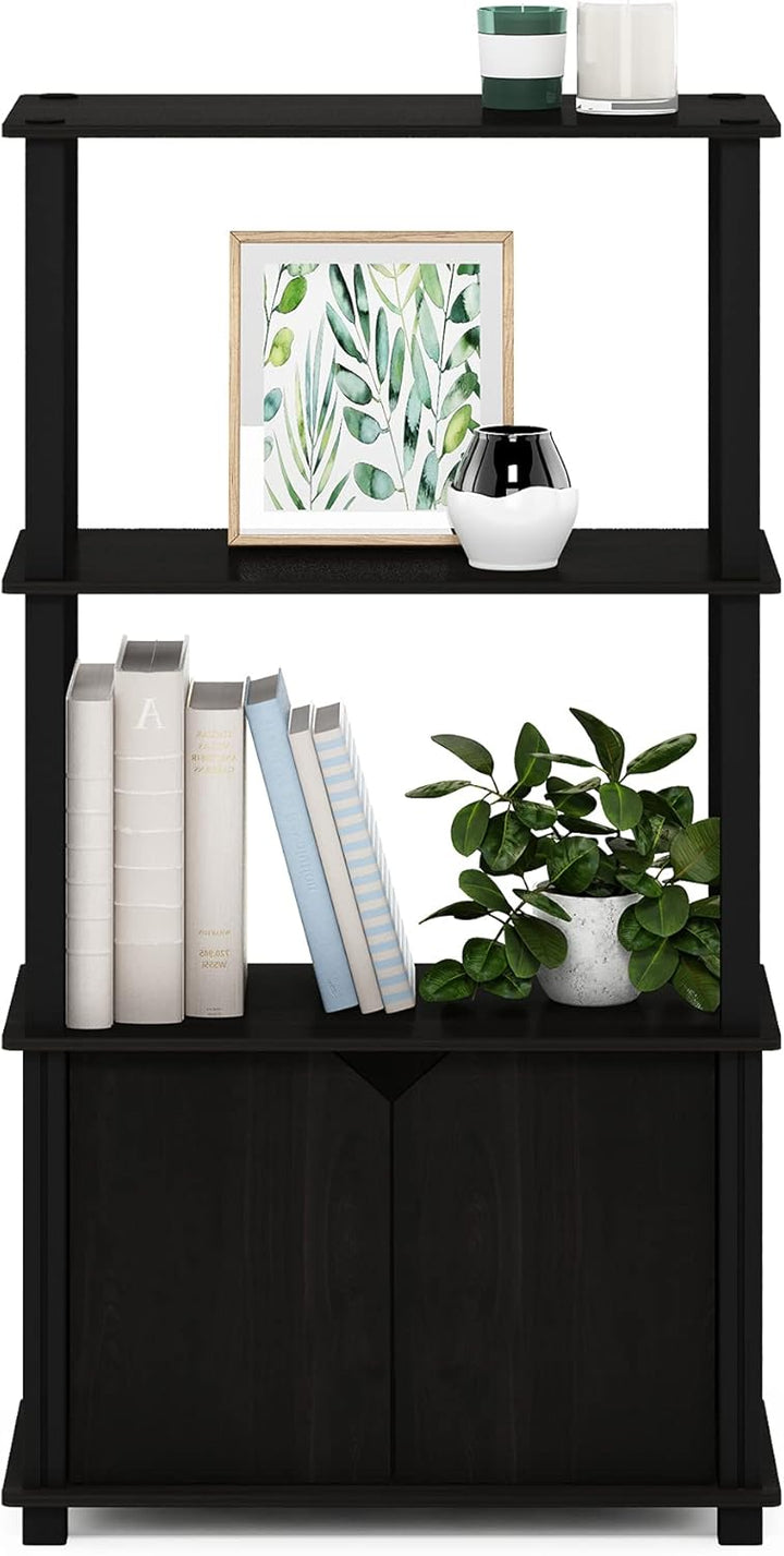 Furinno Brahms Multifunktions-Regal, 4 Fächer, mit Tür, zur Auslage, Espresso/Schwarz Kaffeebraun (E