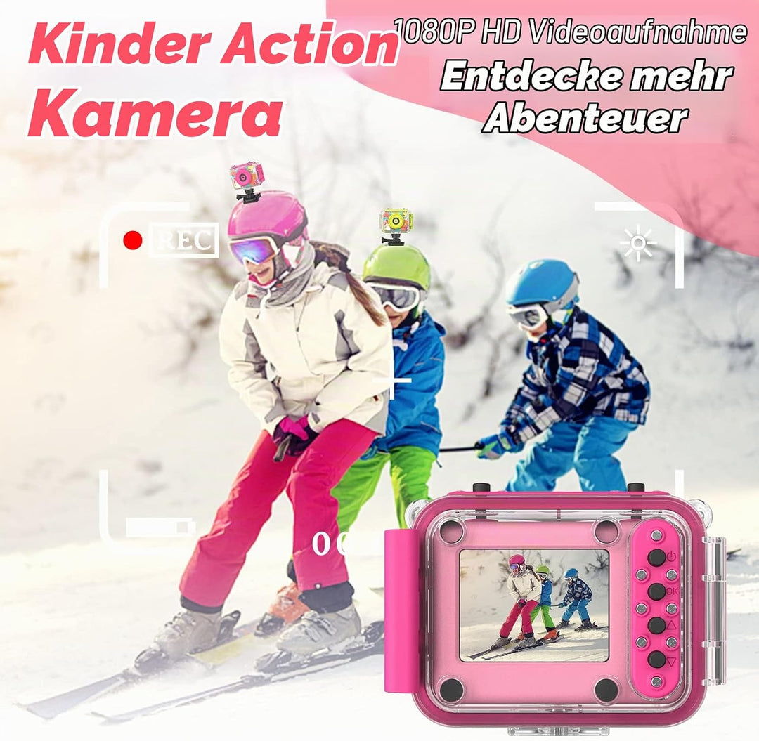 Ushining Kinderkamera Wasserdichte Kamera für Kinder, 1080P Digitalkamera Videokamera Selfie Kamera