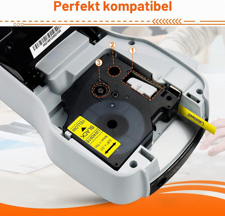 Labelwell Kompatibel Etikettenband Ersatz für Dynmo D1 9mm 40918 S0720730 Schwarz auf Gelb für Dynmo