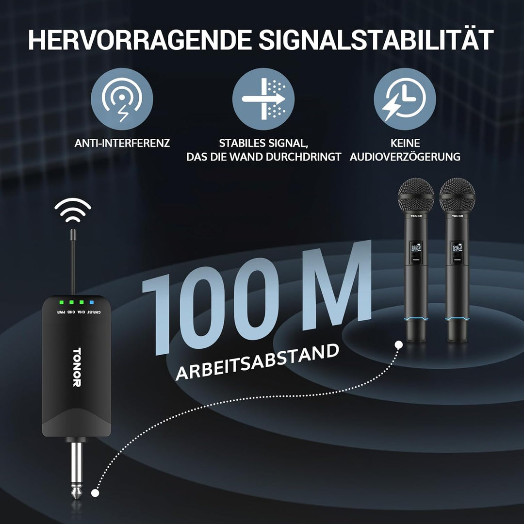 TONOR Mikrofon Kabellos, Bluetooth Wiederaufladbares Funkmikrofon, Metall UHF Drahtloses Mikrofon Se