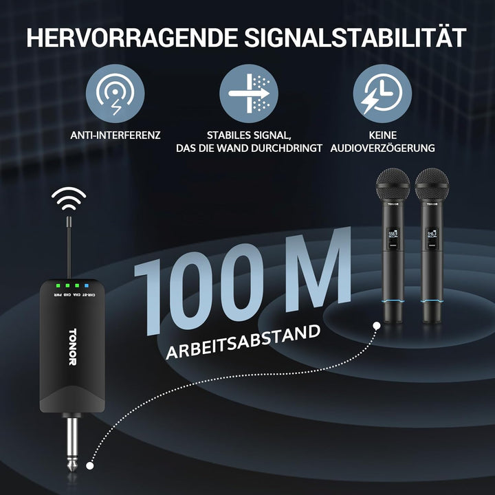 TONOR Mikrofon Kabellos, Bluetooth Wiederaufladbares Funkmikrofon, Metall UHF Drahtloses Mikrofon Se