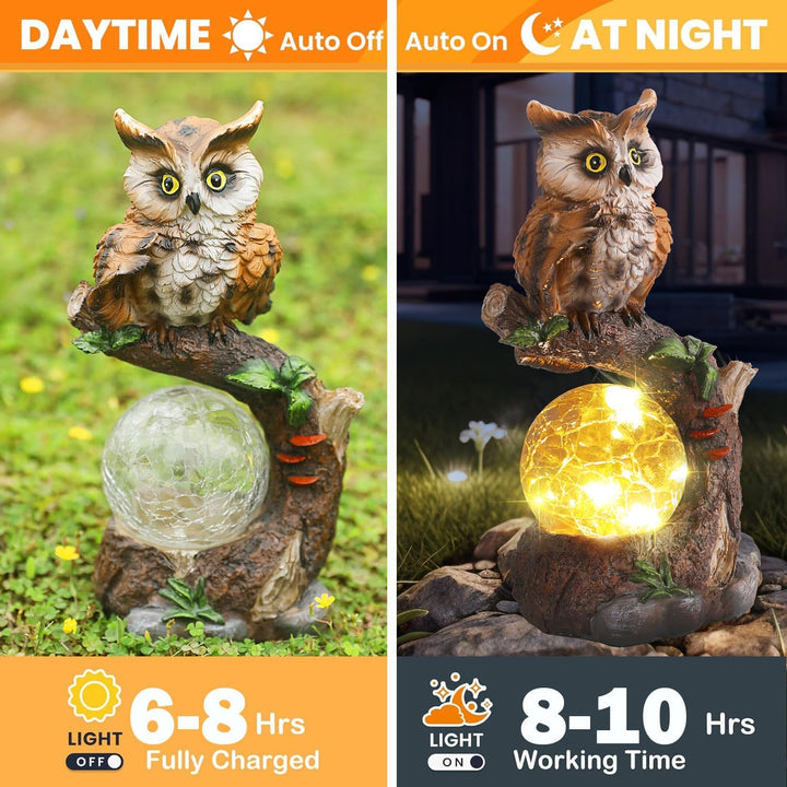 JJALIGHTS Solar-Eulenfigur, Eulen Deko Garten mit Solar Ball wasserdicht für Draussen Balkon Terrass