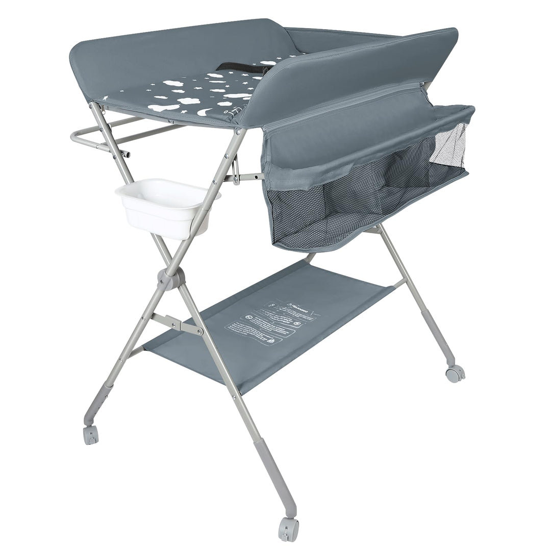 Baby Wickelkombi - klappbare Wickelkommode, mobiler Wickeltisch mit Wickelauflage, Sicherheitsgurt u