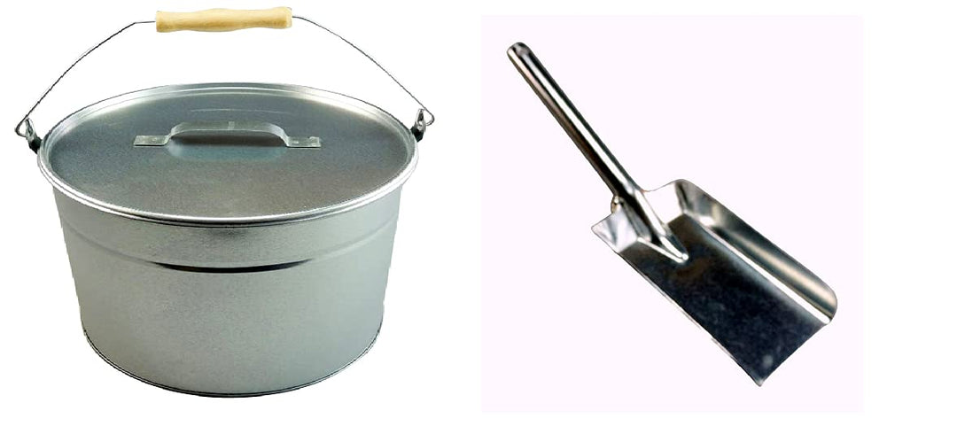 Ascheeimer 15l mit Deckel + Schaufel verzinkt