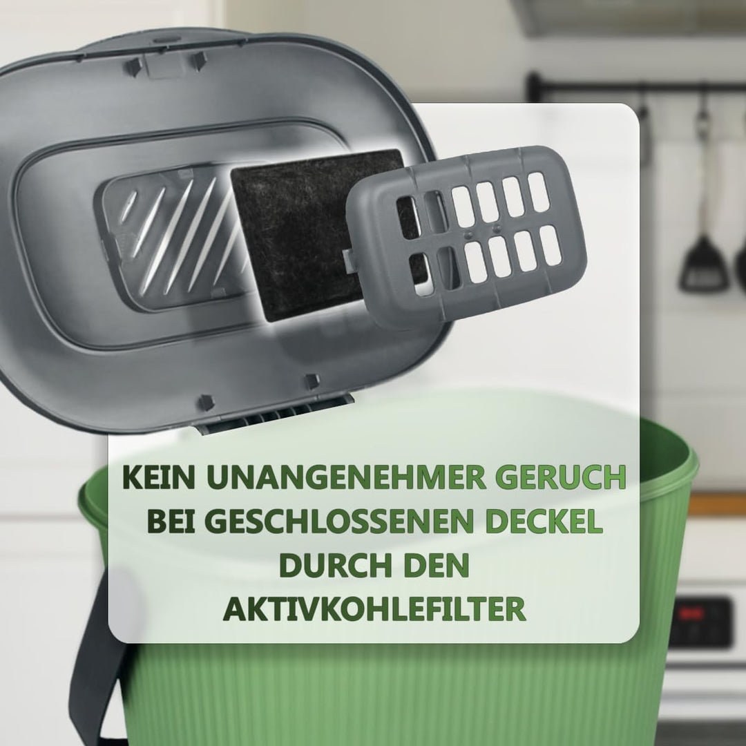 Premium Komposteimer 10L Küche Biomüll Behälter Bio Mülleimer mit Deckel und Aktivkohlefilter (Grün/