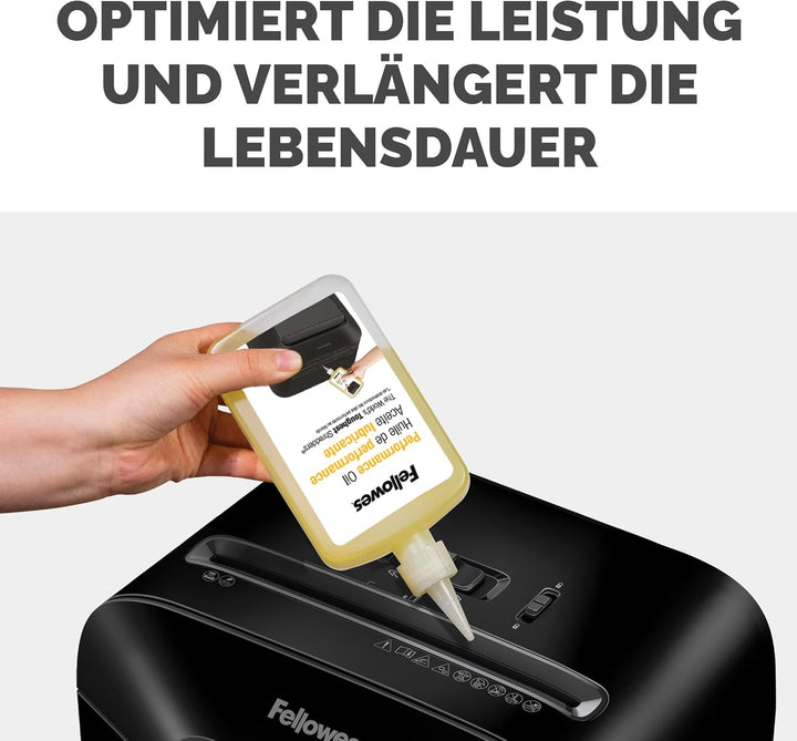 Fellowes Aktenvernichter-Öl, Inhalt: 355 ml, zur Pflege von Partikelschnitt- und Mikroschnitt Aktenv