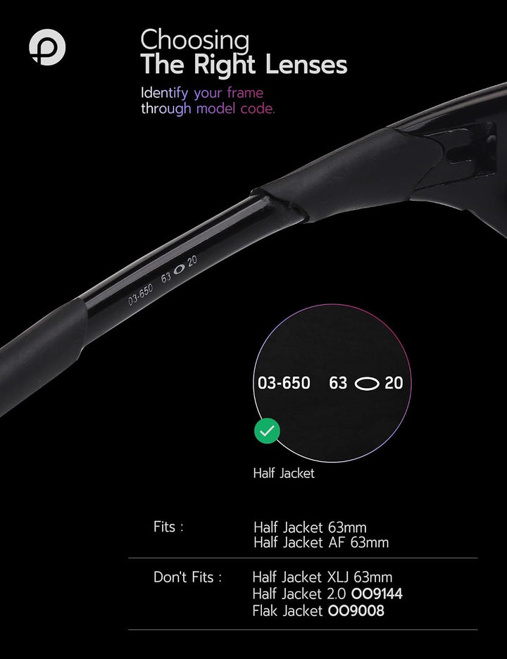 PapaViva Ersatzgläser und Gummi-Sets für Oakley Half Jacket Midnight Sun - Polarized, Midnight Sun -
