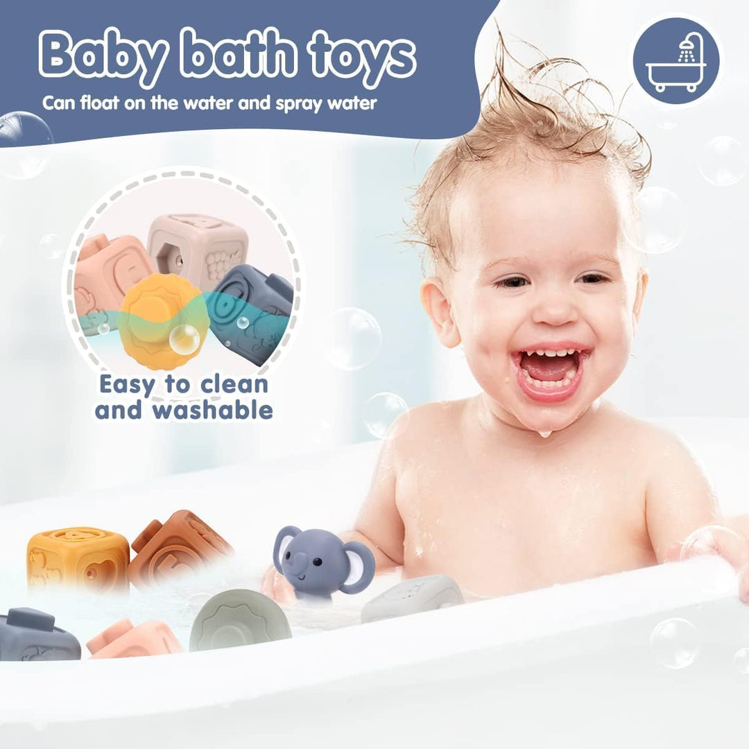 REMOKING Baby Stapelspielzeug ab 6 Monate – Montessori Baby Spielzeug aus Silikon, Stapelringe & Bau