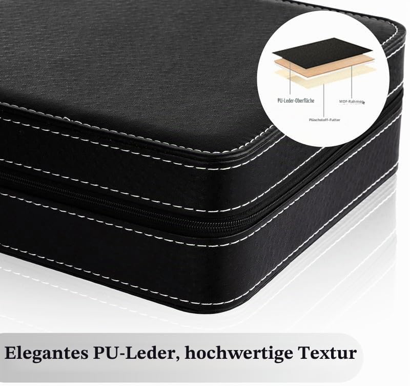 OSVINO Uhrenbox 6/10/12 Uhren Herren Schwarz Uhrenkasten Uhrenkissen aus Samt, Reise Schmuckkästchen
