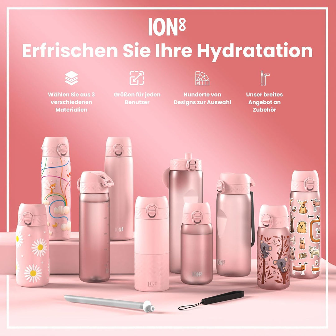 ion8 1 Liter Trinkflasche mit Zeitmarkierungen, Auslaufsicher, Einhandöffnung, Sichere Verriegelung,