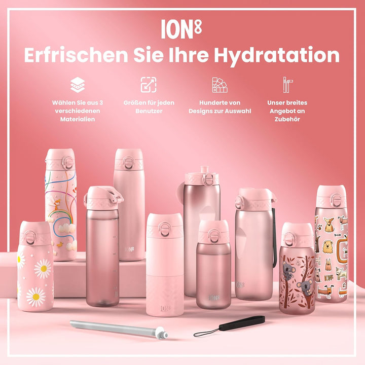 ion8 1 Liter Trinkflasche mit Zeitmarkierungen, Auslaufsicher, Einhandöffnung, Sichere Verriegelung,
