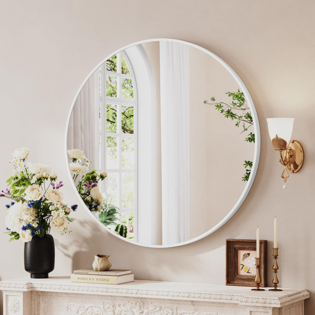 Dripex Rund Wandspiegel 70cm mit Aluminiumrahmen,dekorativer HD Wandspiegel Schminkspiegel für Badzi