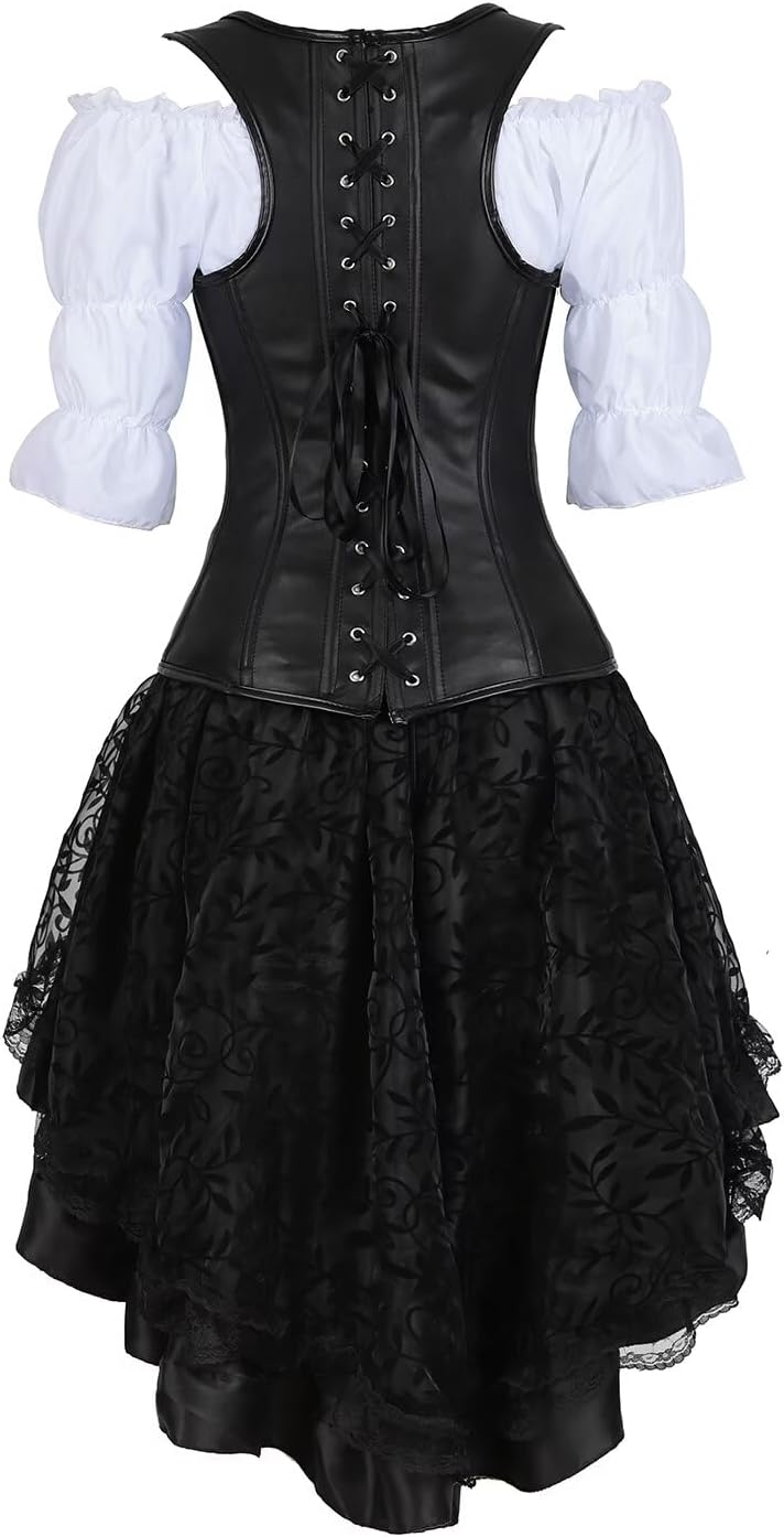 Jutrisujo Korsett Damen Kleid Steampunk Corsagenkleid Leder Corsage Kostüm Reissverschluss asymmetri