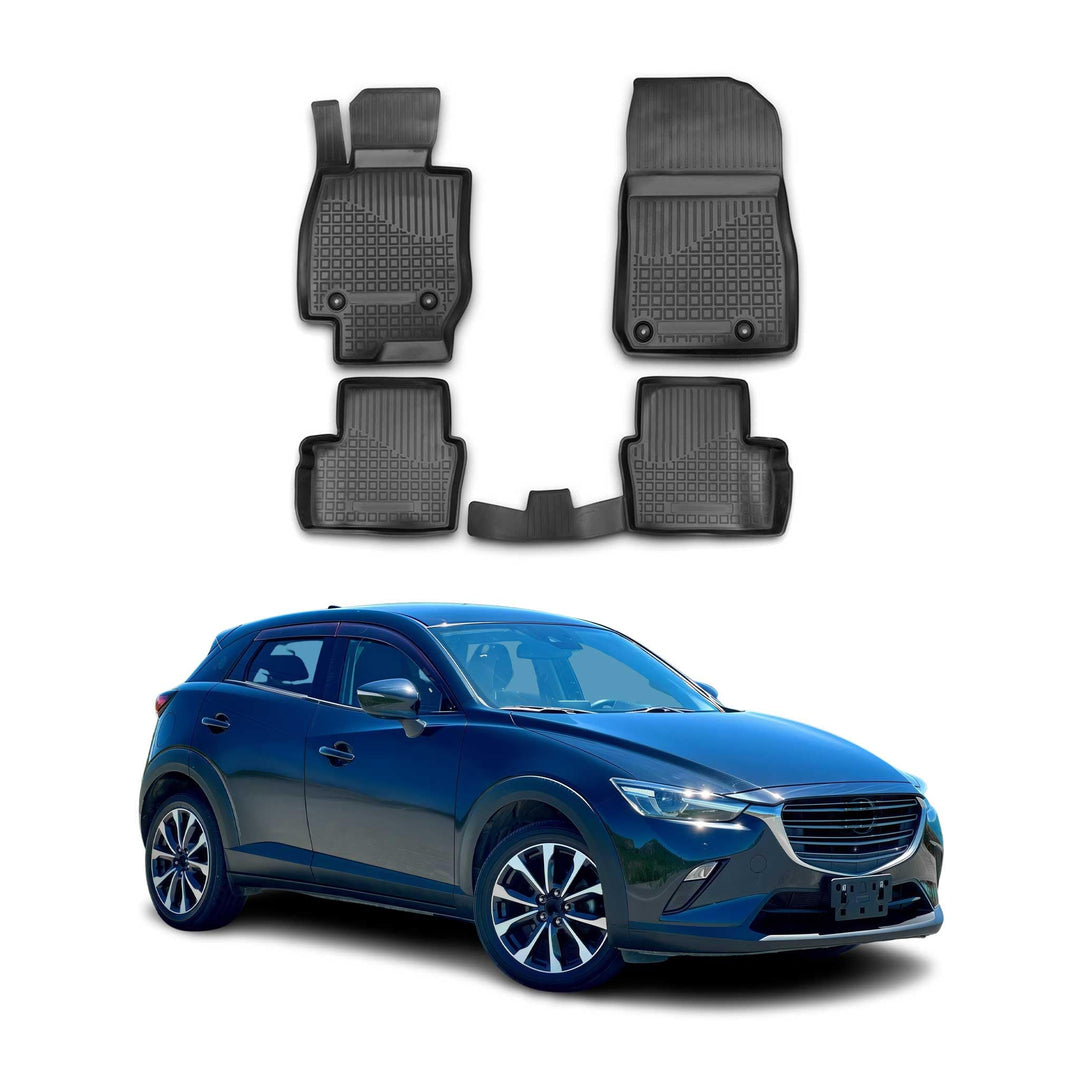OMAC Gummimatten Fussmatten kompatibel mit Mazda CX-3 2015-2024 TPE Automatten Schwarz 4X Fussmatten