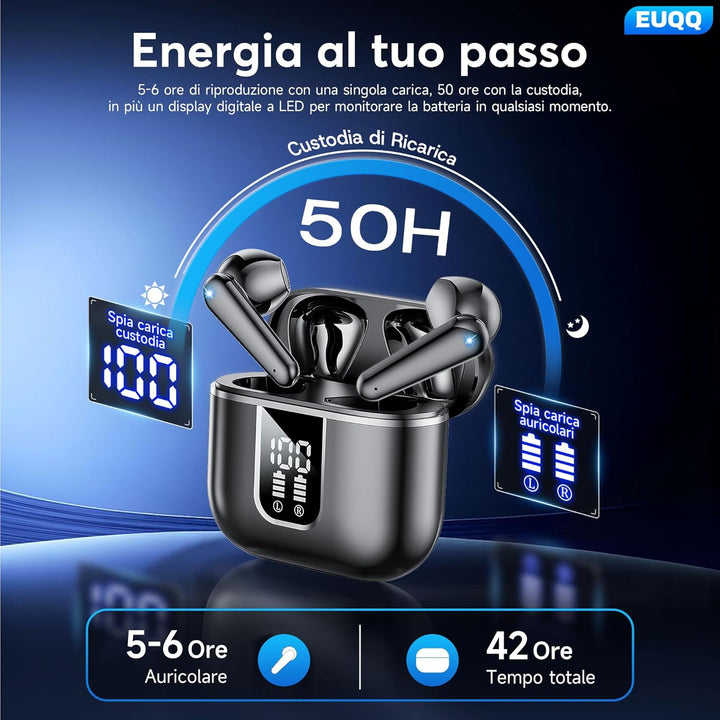 EUQQ Bluetooth-Kopfhörer, 60 Stunden HiFi Stereo Wireless Kopfhörer mit 4 ENC Geräuschunterdrückung