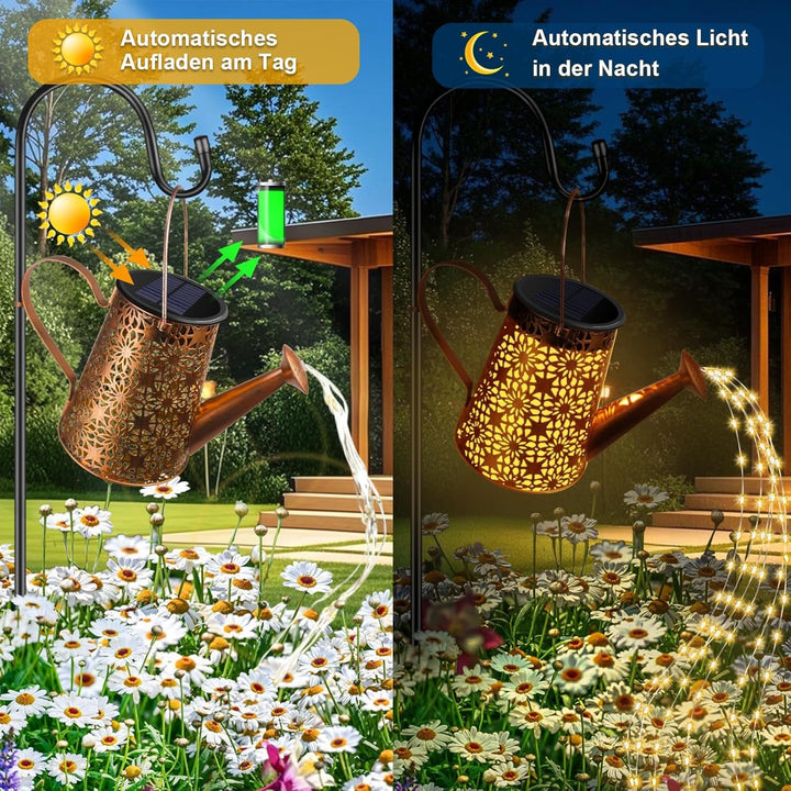 FLSEPAMB 2 Stück Solar Giesskanne mit Lichterkette Aussen Gartendeko, IP65 LED Solar Giesskanne mit