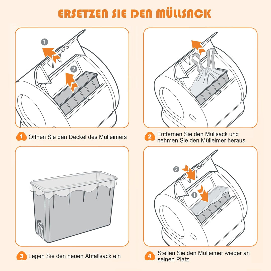 Selbstreinigende Katzentoilette Müllsack Katzentoilettenbeutel mit Zugbändern, 3 Rollen*36 (108 Stüc