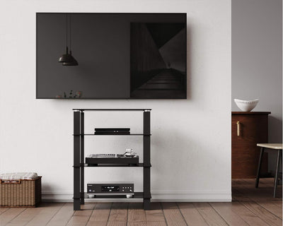 FITUEYES TV Rack HiFi Regal Audio Schrank Glas und Alu 600x455x770mm AS406002GB