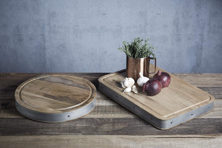 KitchenCraft Schneidebrett Industrial Kitchen 36 x 5 cm, Holz, Beige/grau, 30 x 18 x 18 cm Rund, Run
