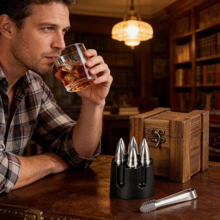 YUEMING Whiskey Steine Set Geschenke für Männer, Whisky-Geschenkset Whiskey Edelstahl Eiswürfel kann