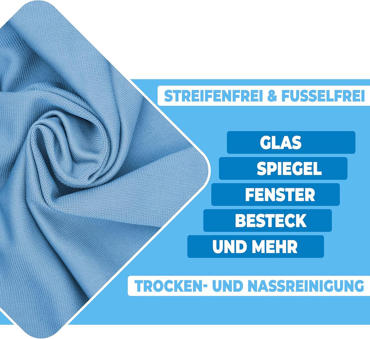10X Microfaser Glastuch 40x40cm f. Nass- und Trockenreinigung von glatten Oberflächen | Fenstertuch