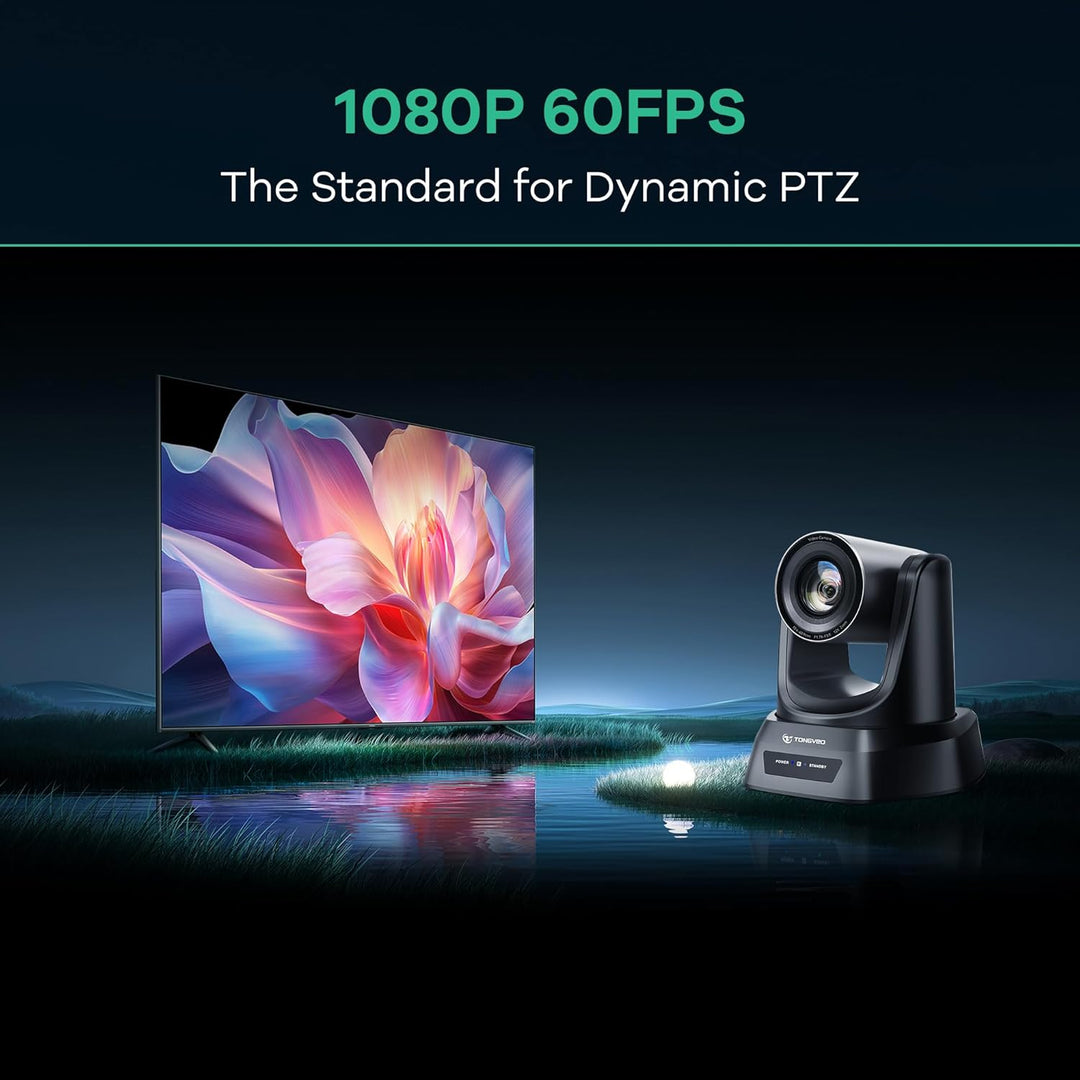 TONGVEO PTZ Konferenzkamera mit KI-Auto-Tracking, 12X optischem Zoom, Weitwinkel, 1080P/60fps (HDMI/
