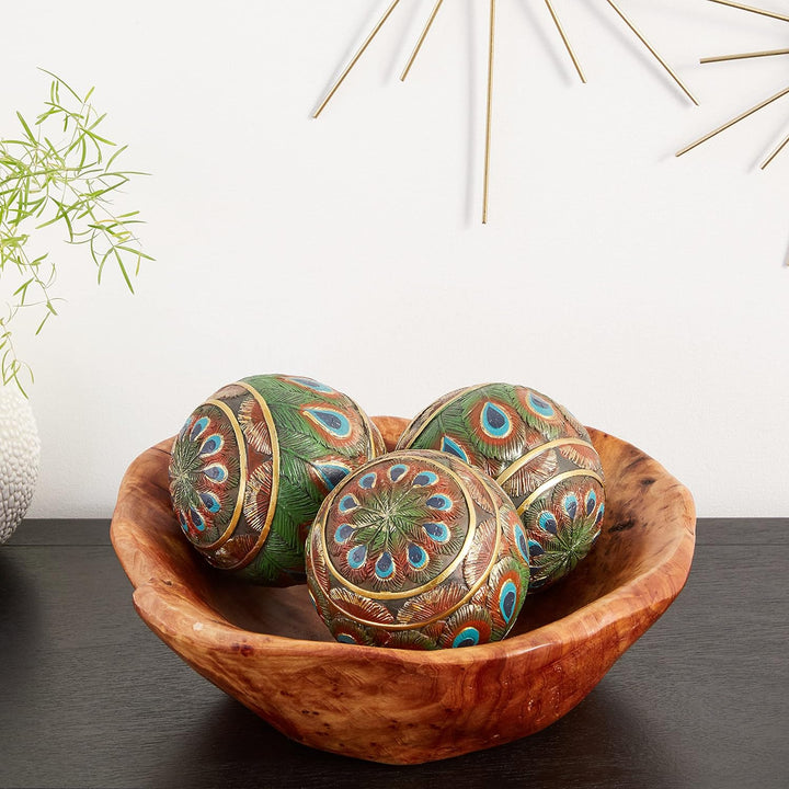 Design Toscano Pfauenfederkugeln Dekorative Akzentkugeln, 8 cm, Set of Three, Vollfarbe, Dekorative