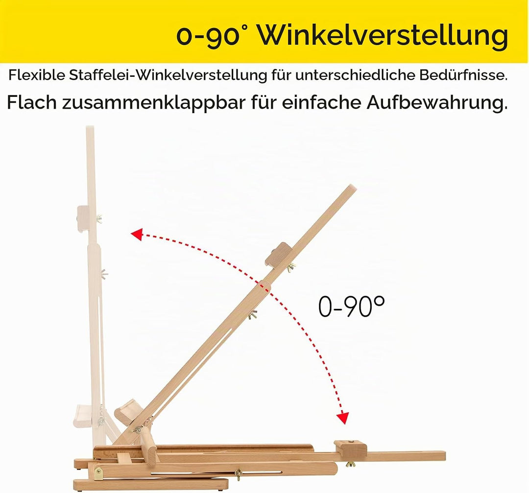 MEEDEN H-förmige Tischstaffelei Holz, Verstellbare Staffelei Tisch aus deutsche Buchenholz, Faltbare