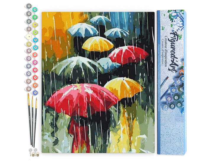 Figured'Art Malen Nach Zahlen Erwachsene Menschen mit Regenschirme - Paint by Numbers Basteln DIY Ba