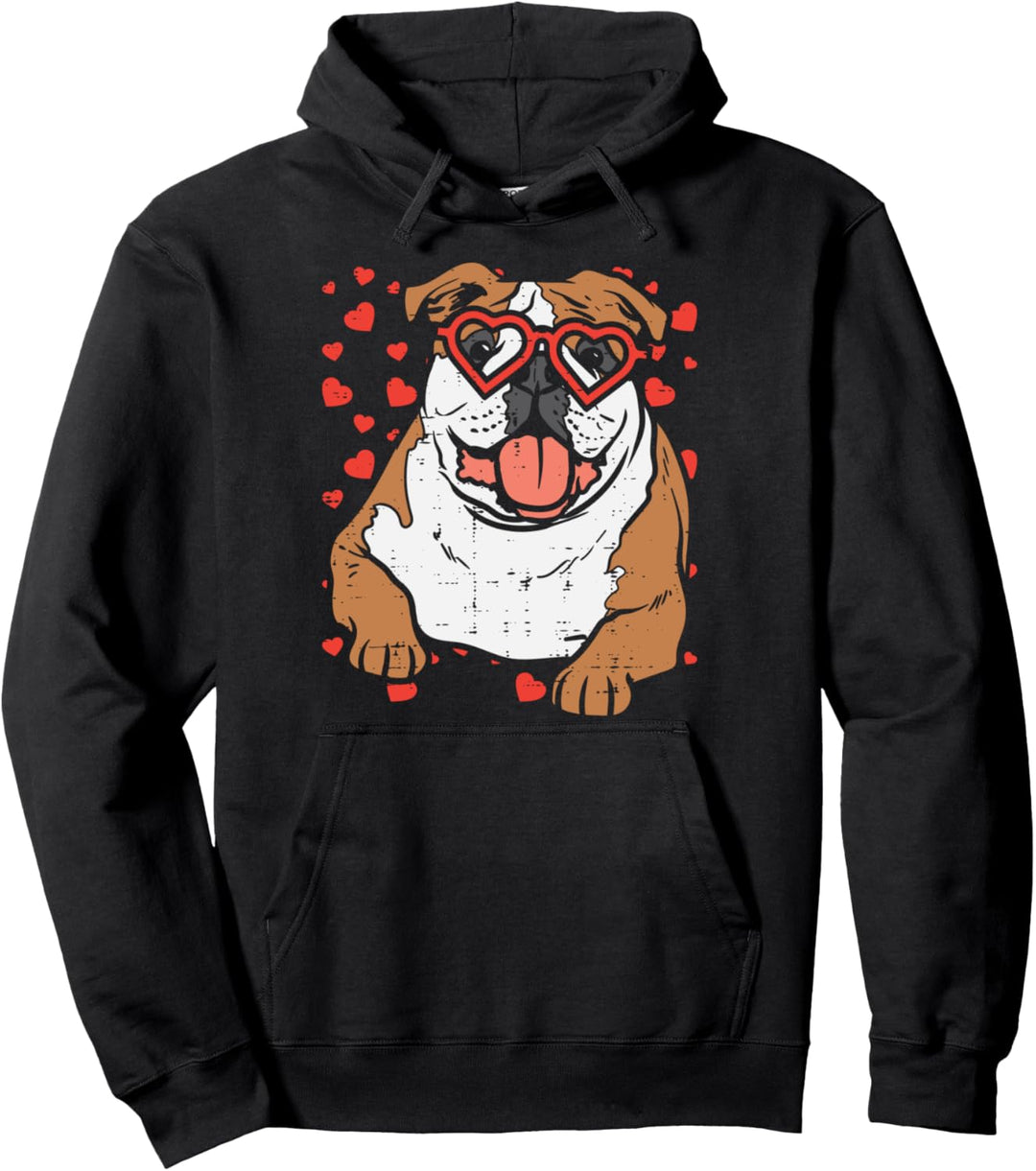 Heart Glasses English Bulldog Cute Valentines Day Dog Gift Pullover Hoodie