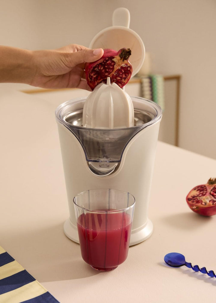 CREATE/JUICER PRESS/Elektrische Zitruspresse mit Hebel in Cremeweiss/Spritzfrei, 250ml Behälter, Fru