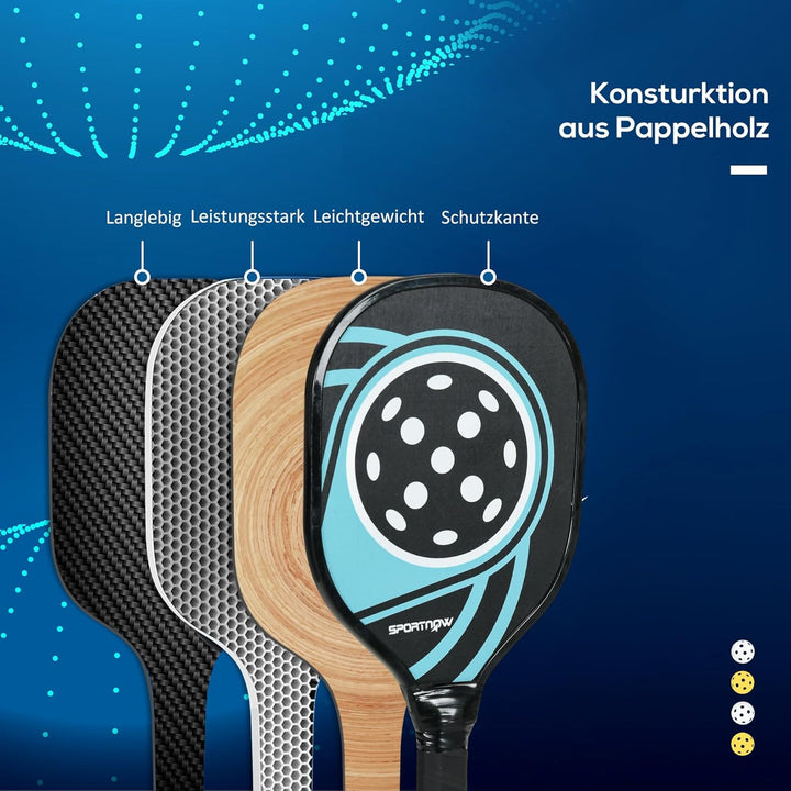 SPORTNOW Pickleball Paddles Set Schläger Set mit 4 Schlägern, 4 Bällen, Ergonomisch Griff Tasche, Pa