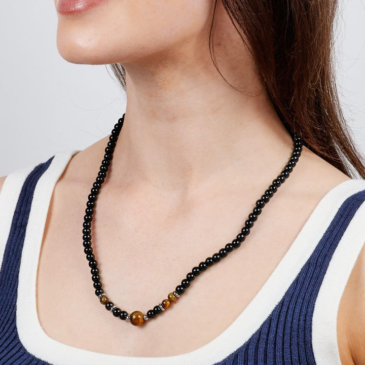 Handgemachte Herren Tigerauge Onyx Perlenkette Kette Natürliche Edelsteine Heilung Kristallschmuck (
