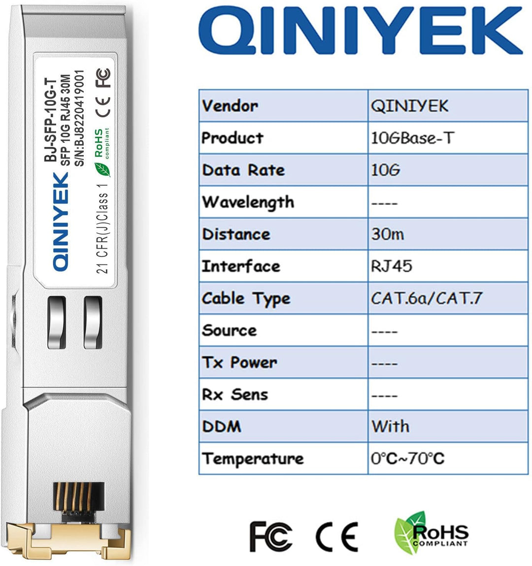 QINIYEK (2 Stück) 10GBase-T SFP+ Module, 10G SFP+ RJ45 Kupfer-Transceiver, kompatibel für Cisco SFP-