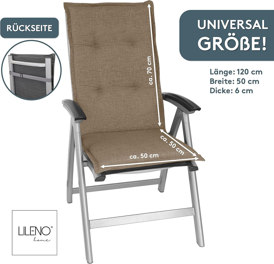 LILENO HOME Gartenstuhl Auflagen als [2er Set - Hochlehner] in Hellbraun - Bequeme Liegen als Sitzau