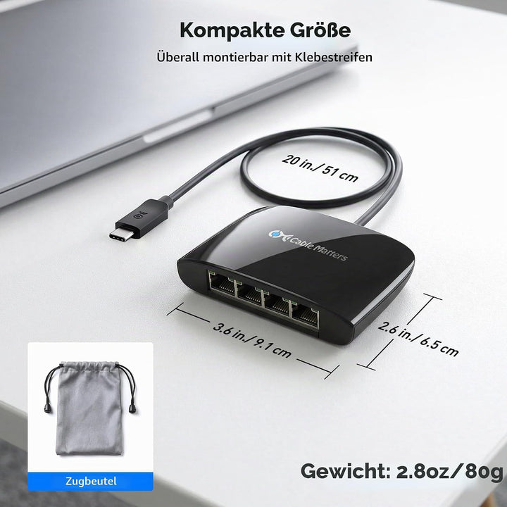 Cable Matters USB C auf 4-Port Gigabit Ethernet Switch (USB C auf LAN Splitter, USB C Ethernet Verte
