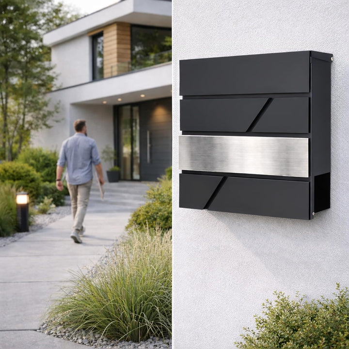 VERDA Briefkasten mit Zeitungsfach, Postkasten Designer Wandbriefkasten, 2X Schlüssel, Zeitungsrolle