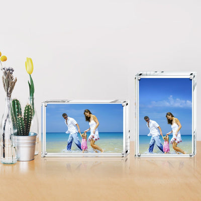 AMEITECH Acryl Bilderrahmen, 9x13 cm transparent, doppelseitig magnetisch Bilderrahmen, Desktop rahm