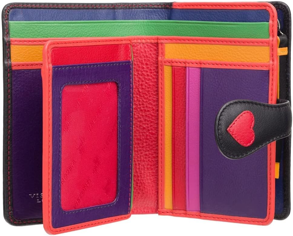 VISCONTI 100% Pur Leder Portemonnaie Damen RFID Schutz Geldbeutel Geldbörse Bifold Mehrfarbig Portmo