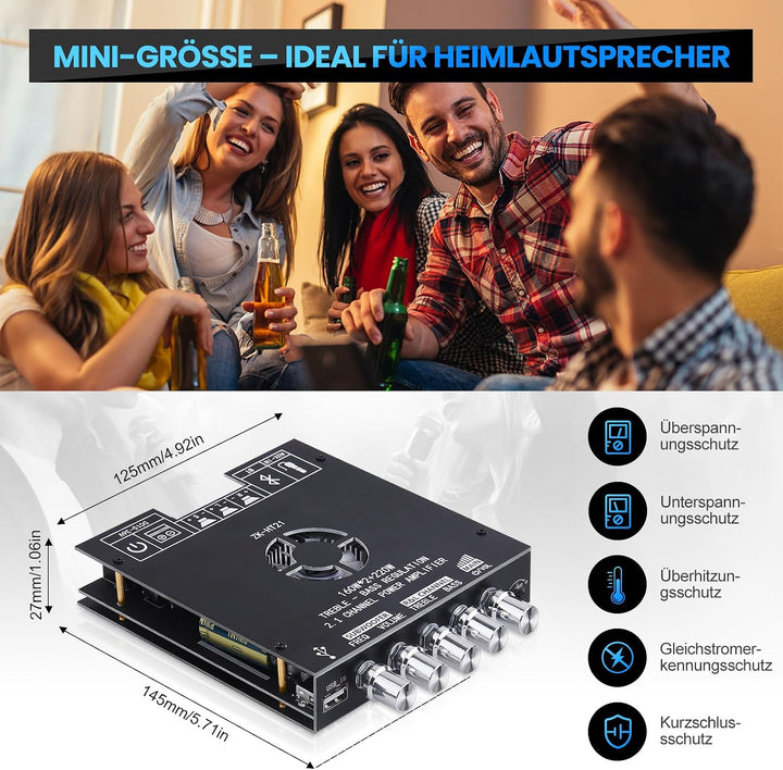 HiFi-Verstärker mit Bluetooth, ZK-HT21 2.1 Kanal 160W x 2+220W Subwoofer Stereo-Mini-Audio-Leistungs