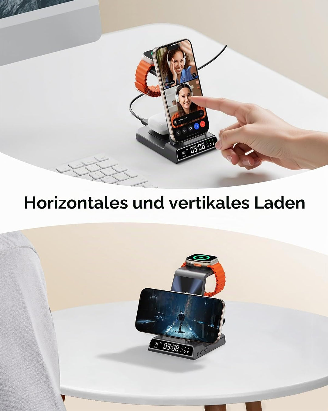 Induktive Ladestation für iPhone Air/17/16/15/14/13/12, 3 in 1 Wireless Charger für Apple Watch Ultr