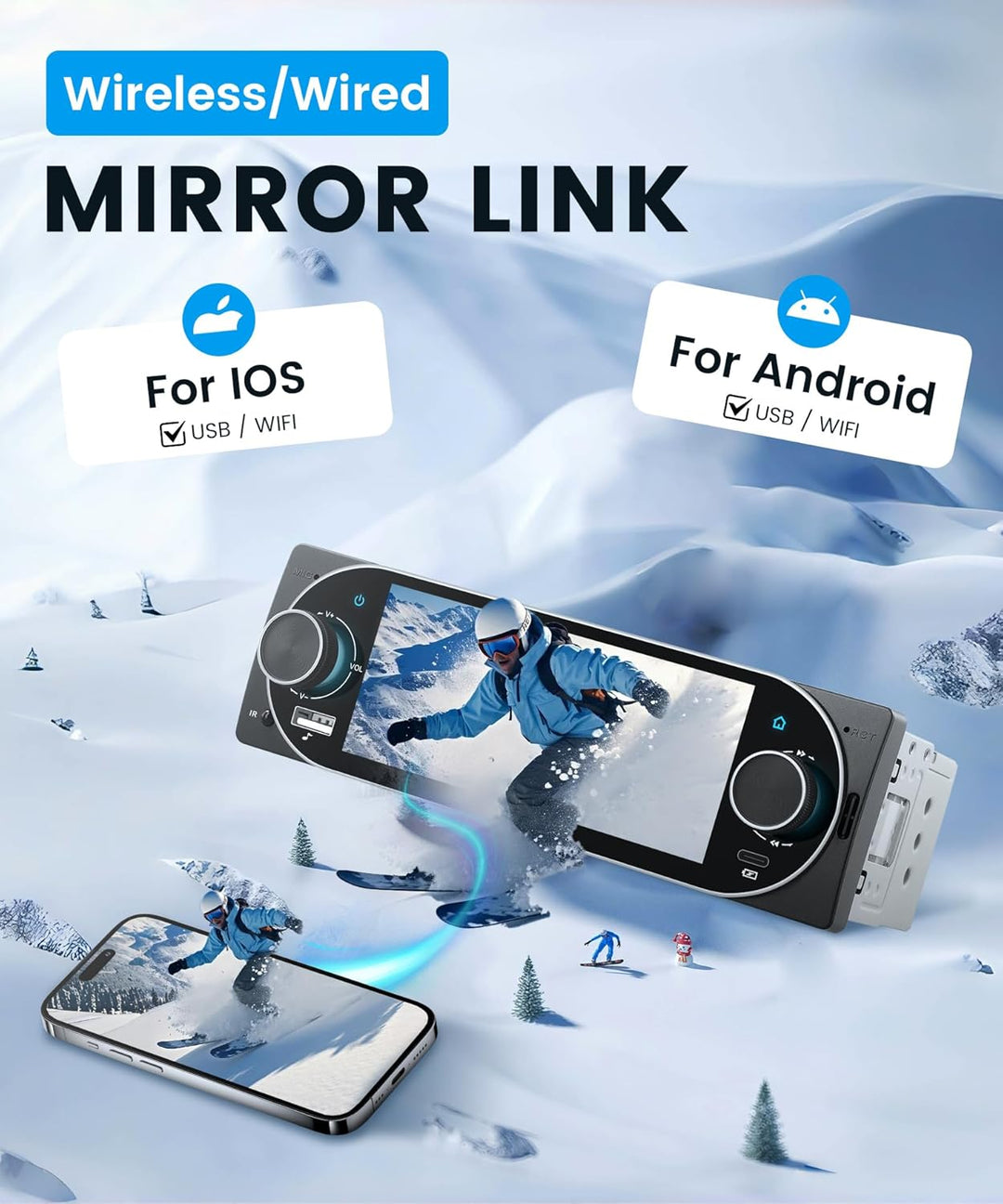 Rimoody Autoradio 1 Din mit Wireless Carplay Android Auto IOS/Android Mirror Link Bluetooth 5.1, 5 Z