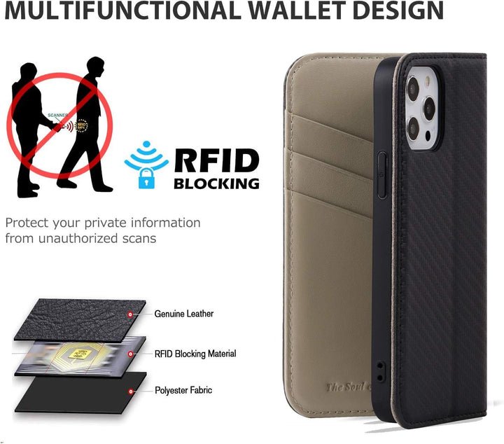 VISOUL iPhone 12 Mini Hülle,Handyhülle iPhone 12 Mini [100% Echtleder] [3 Kartenfächer] [Verdichtes