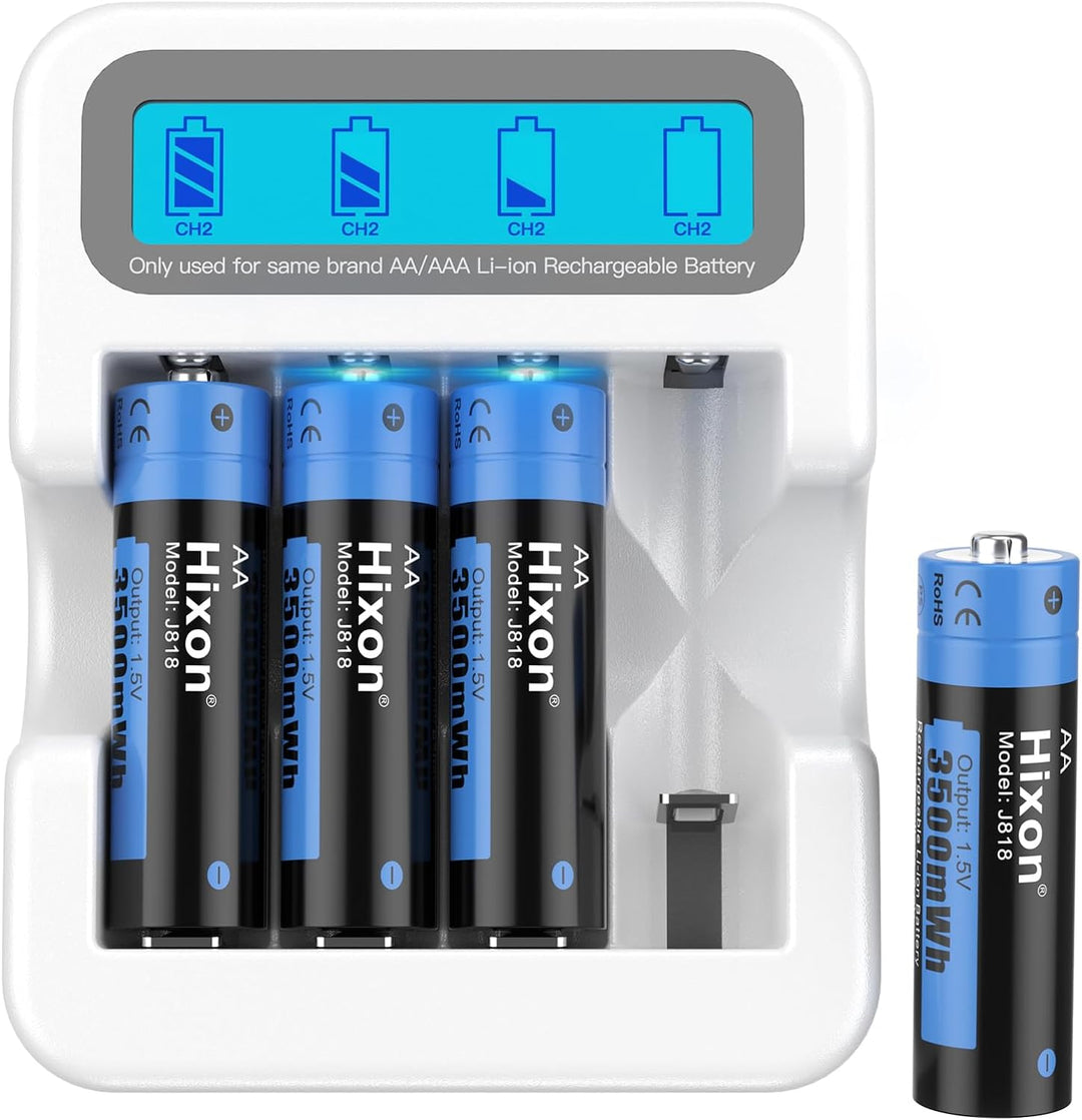 Hixon Wiederaufladbare 1,5V AA Lithium Akku, 3500 mWh mit 1600 Langen Zyklen, 2,0 Stunden Schnelllad